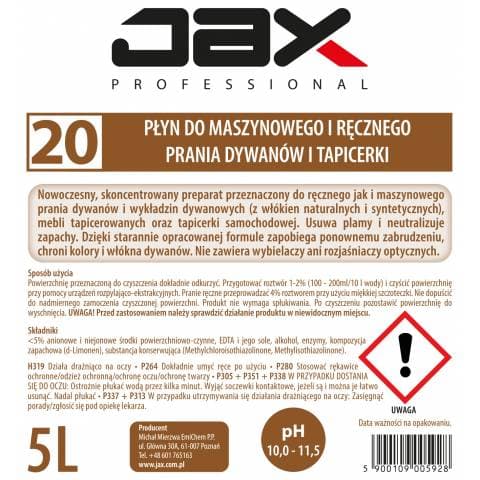 PŁYN DO MASZYNOWEGO I RĘCZNEGO PRANIA DYWANÓW I TAPICEREK JAX PROFESSIONAL 20 5l
