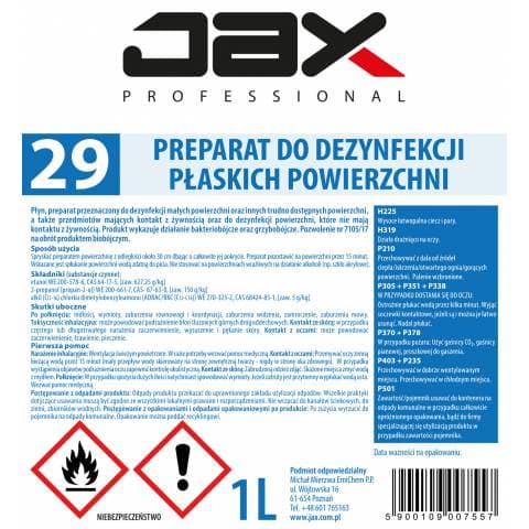 PREPARAT DO DEZYNFEKCJI PŁASKICH POWIERZCHNI JAX PROFESSIONAL 29 1l