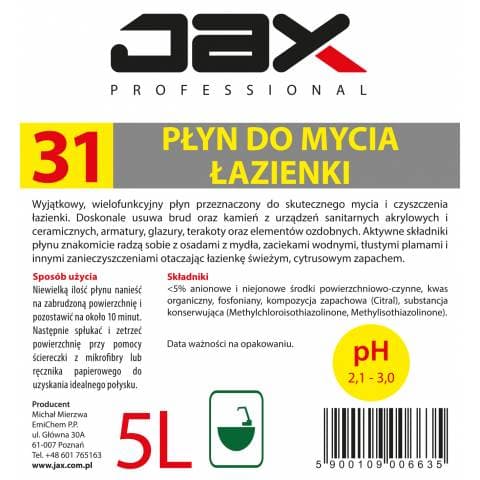 PŁYN DO MYCIA I PIELĘGNACJI ŁAZIENKI JAX PROFESSIONAL 31 5l