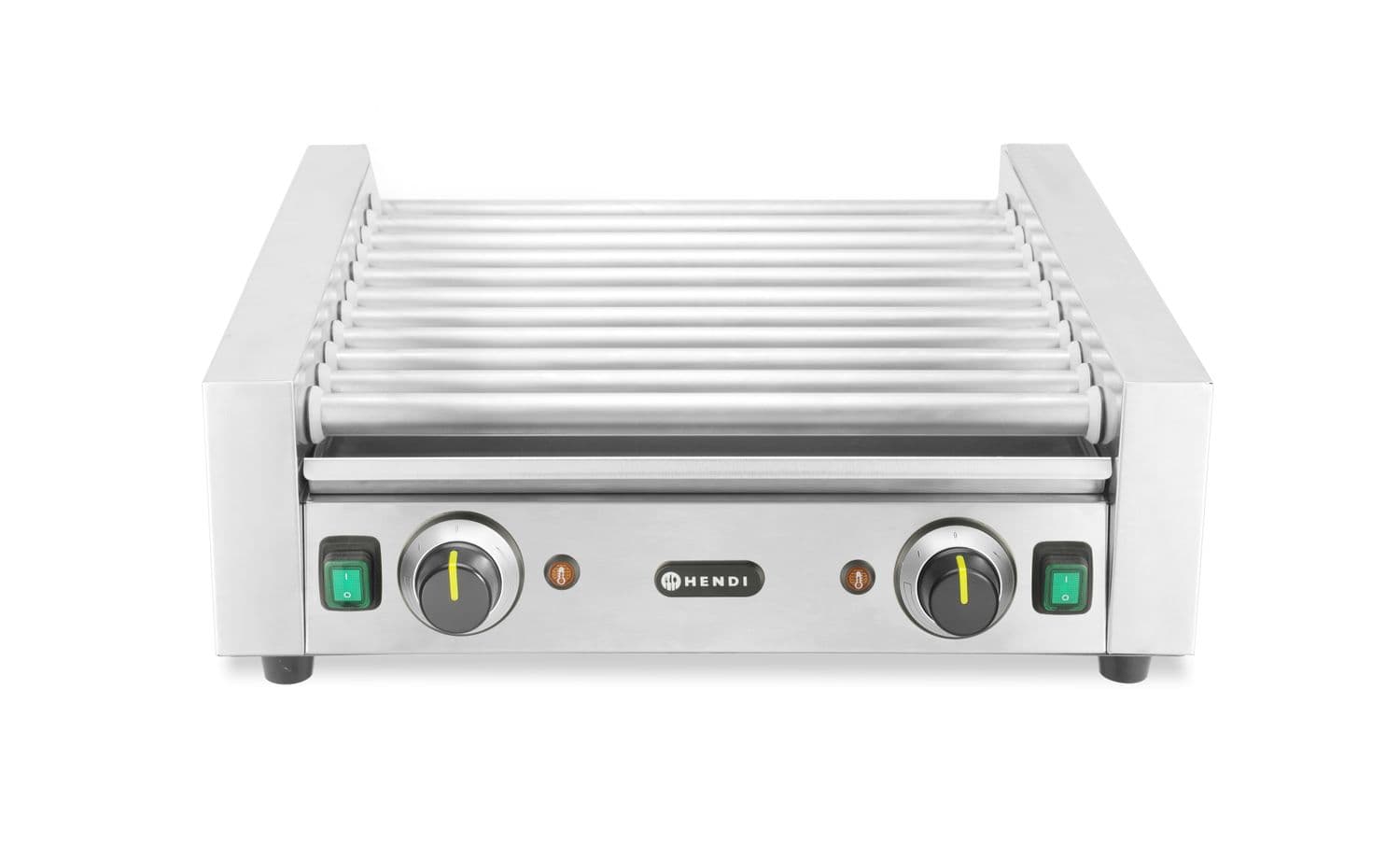 Podgrzewacz rolkowy do parówek dwustrefowy, HENDI, 11 rolek, srebrny, 230V/980W, 566x527x(H)192mm, Prostokątny