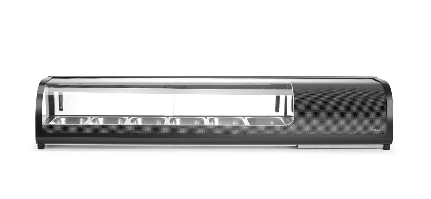 Witryna chłodnicza do sushi, Arktic, W zestawie pojemniki: 6x GN 1/3 (H) 40 mm., czarny, 230V/190W, 426x1529x(H)296mm