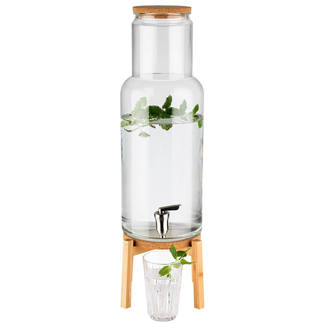 NORDIC WOOD szklany słój dyspenser 7,5 l z drewnianym stojakiem, zestaw, Ø23 cm, wys.60,5 cm