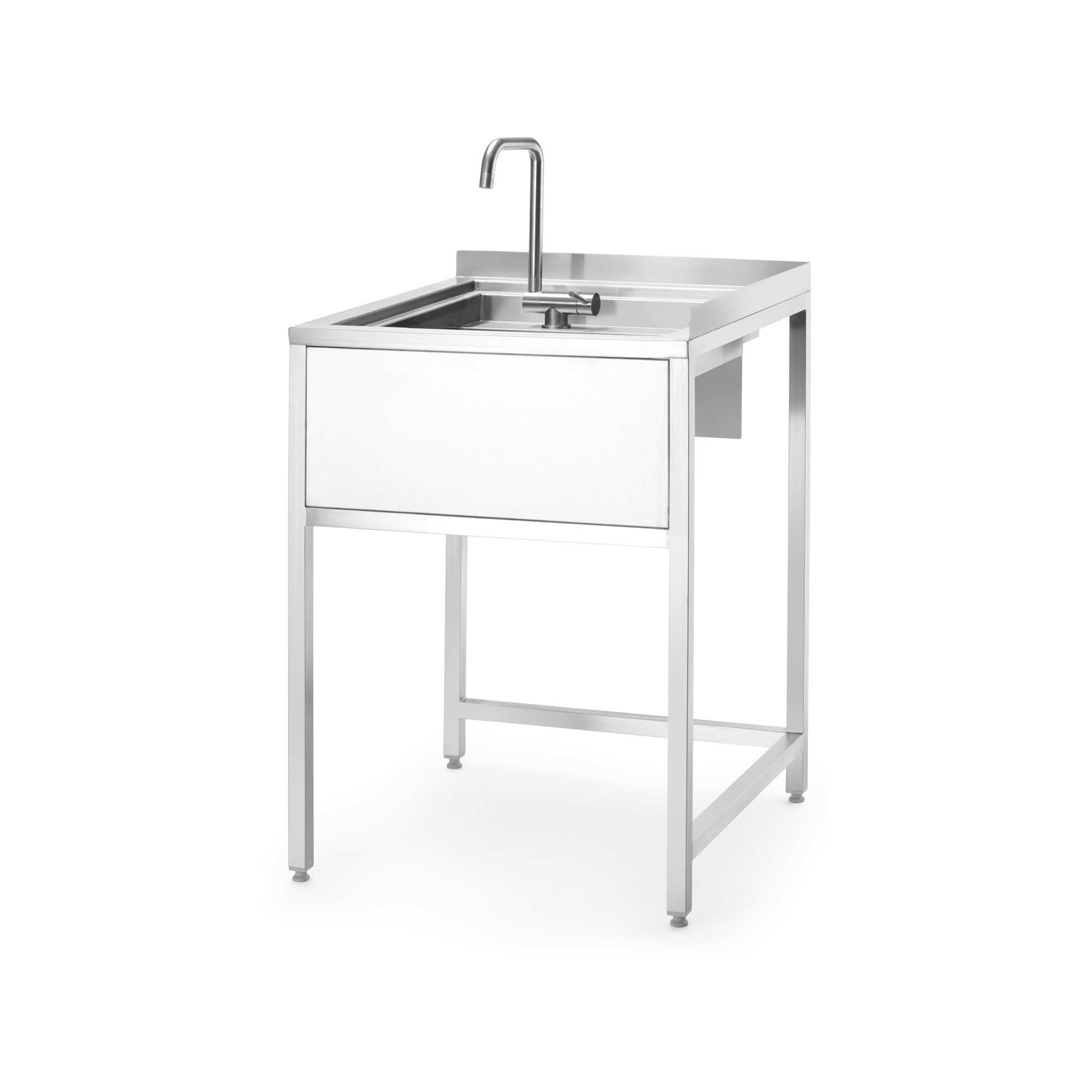 Narożny stół Oxygen Hybrid z ukrytą komorą zlewową i myjką do płukania dzbanków, 650x650x(h)900mm