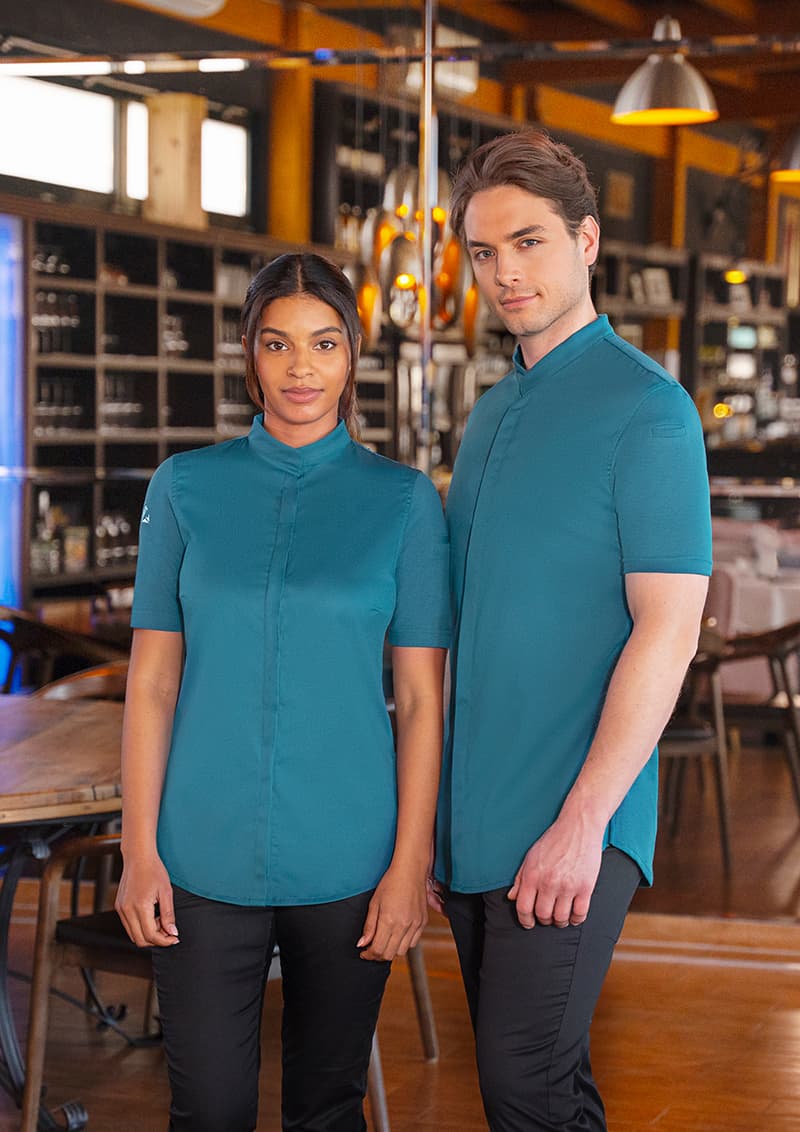 Bluza kucharska damska z krótkim rękawem DIAMOND CUT® Avantgarde DCJF 9/104/44 kolor ciemny petrol