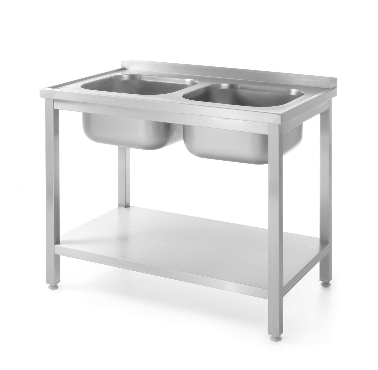 Stół z 2 zlewami i półką – skręcany, głębokość 600 mm, HENDI, Profi Line, 1000x600x(H)850mm
