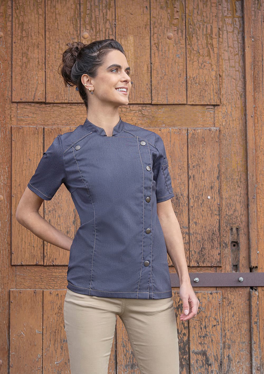 Bluza kucharska damska z krótkim rękawem Jeans-Style JF 21/16/46 kolor vintage czarny