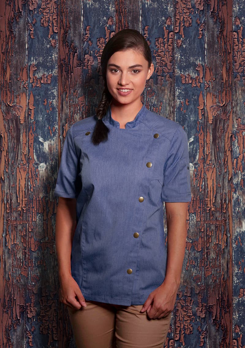 Bluza kucharska damska z krótkim rękawem Jeans-Style JF 21/15/58 kolor vintage niebieski