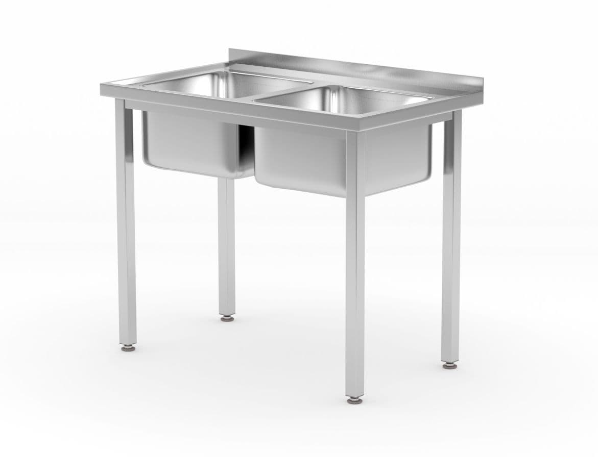 Stół z 2 zlewami – skręcany, HENDI, Kitchen Line, 1000x600x(H)850mm