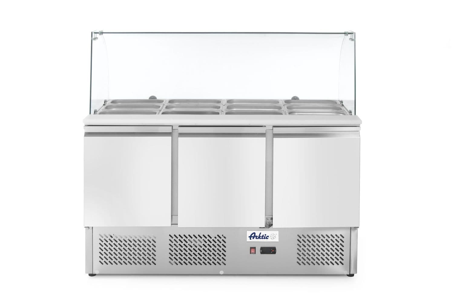 Stół chłodniczy sałatkowy 3-drzwiowy z nadstawą szklaną, Arktic, 254L, 230V/310W, 700x1365x(H)1300mm