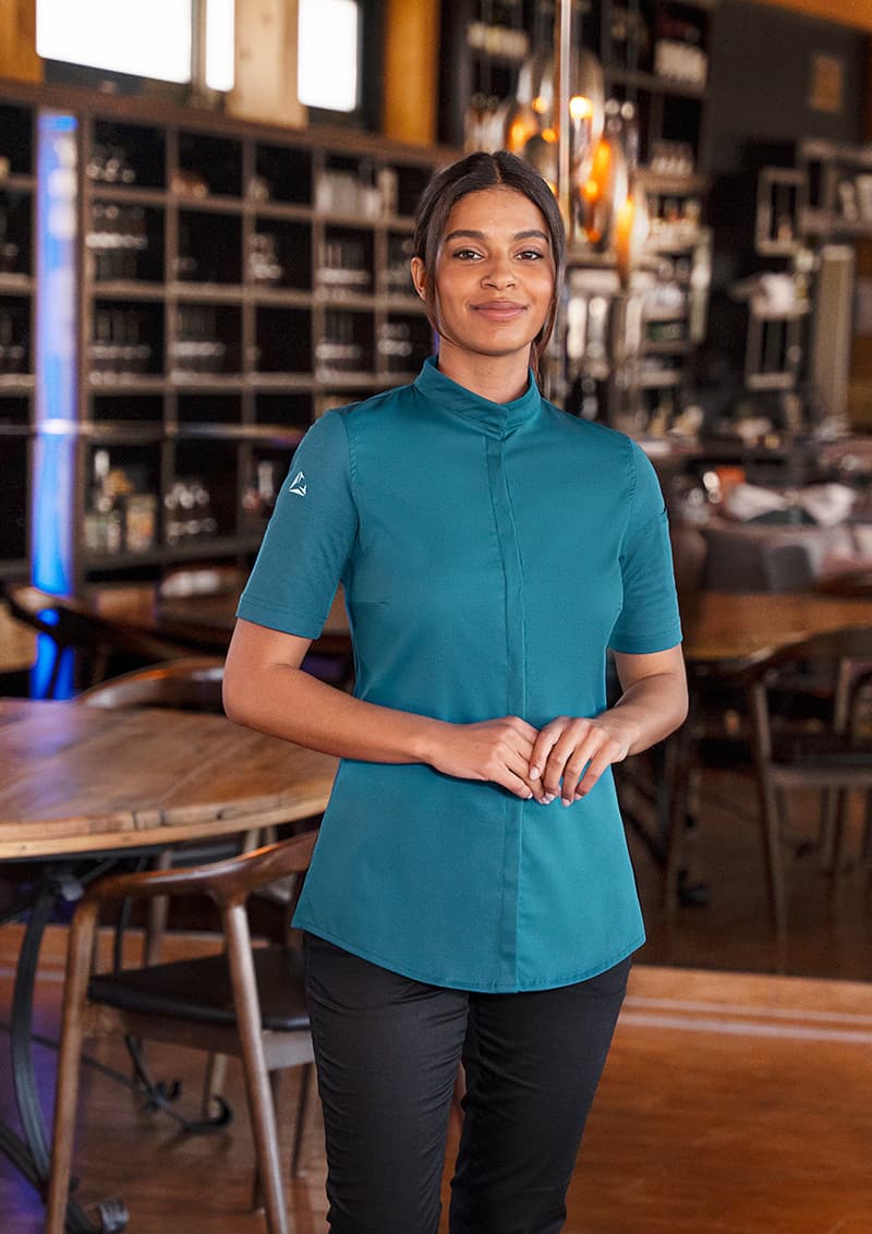 Bluza kucharska damska z krótkim rękawem DIAMOND CUT® Avantgarde DCJF 9/104/40 kolor ciemny petrol