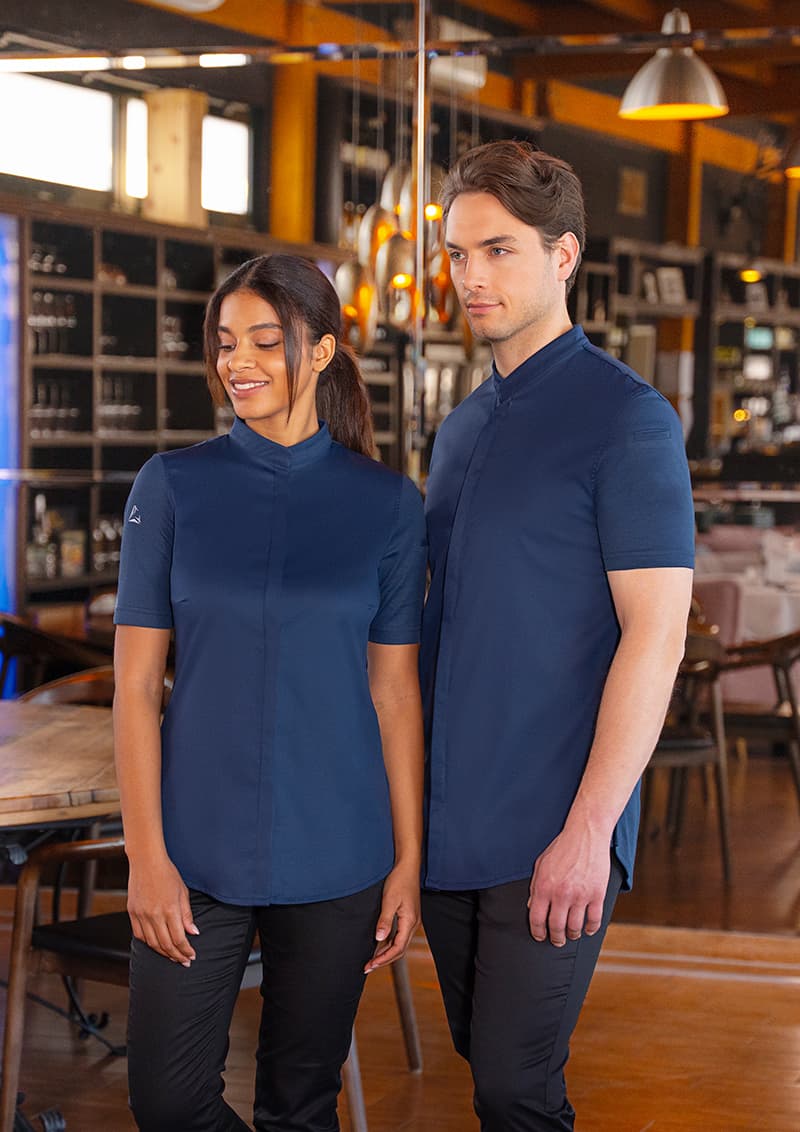 Bluza kucharska damska z krótkim rękawem DIAMOND CUT® Avantgarde DCJF 9/83/42 kolor stalowoniebieski