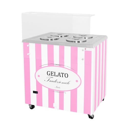 Dystrybutor do lodów | witryna do lodów | konserwator | retro | 4 tub | okrągłe kuwety | 843x670x895 mm | GELATO POZETTI 4 PINK
