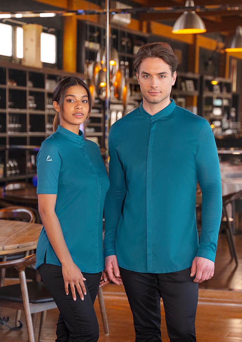 Bluza kucharska damska z krótkim rękawem DIAMOND CUT® Avantgarde DCJF 9/104/40 kolor ciemny petrol