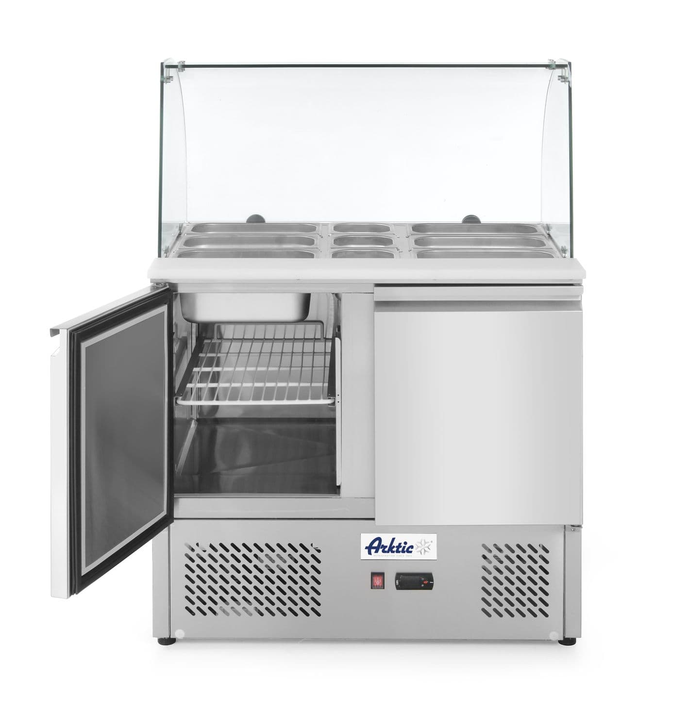 Stół chłodniczy sałatkowy 2-drzwiowy z nadstawą szklaną, Arktic, 169L, 230V/310W, 700x900x(H)1300mm