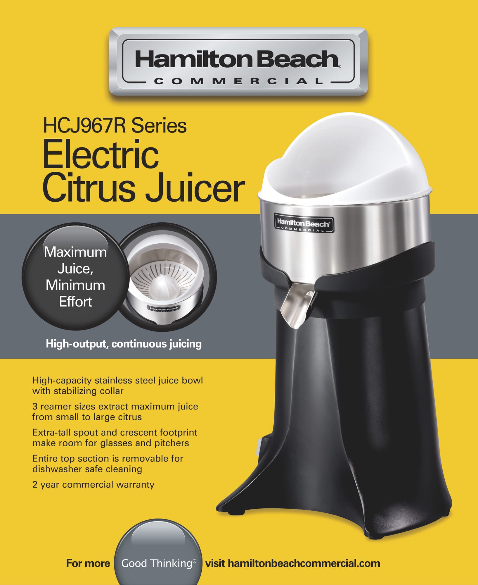 Elektryczna wyciskarka do cytrusów dla gastronomii HCJ967R-CE, Hamilton Beach Commercial