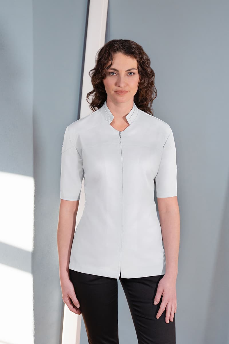 Bluza kucharska damska z krótkim rękawem DIAMOND CUT® Excellence DCJF 11/71/34 kolor srebrnoszary