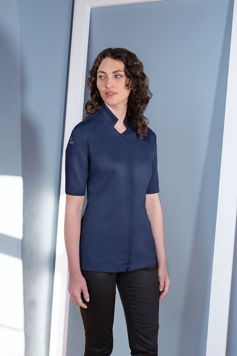 Bluza kucharska damska z krótkim rękawem DIAMOND CUT® Excellence DCJF 11/83/52 kolor stalowoniebieski
