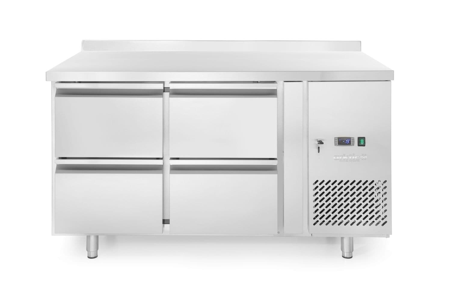 Stół chłodniczy z 4 szufladami i agregatem bocznym, Arktic, Profi Line, Z tylnym rantem, 90L, srebrny, 230V/250W, 1360x700x(H)840mm