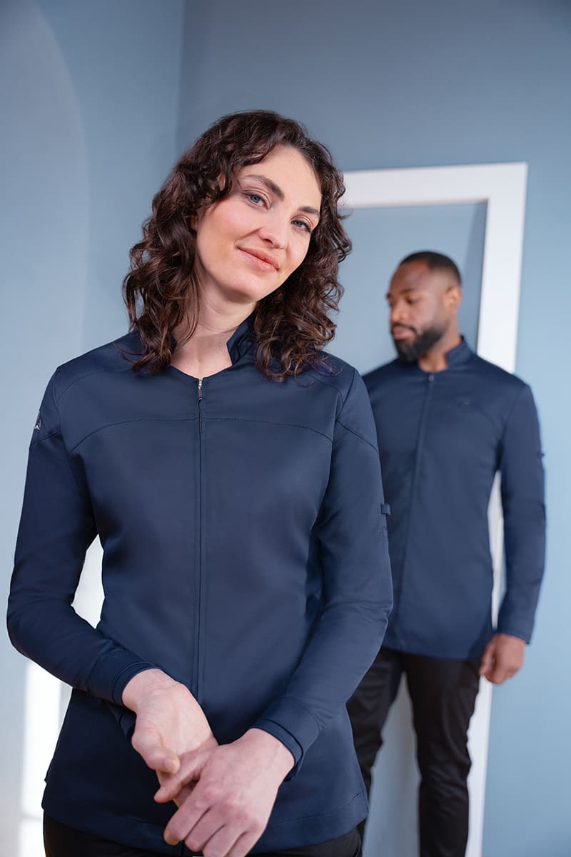 Bluza kucharska damska z długim rękawem DIAMOND CUT® Excellence DCJF 10/83/34 kolor stalowoniebieski
