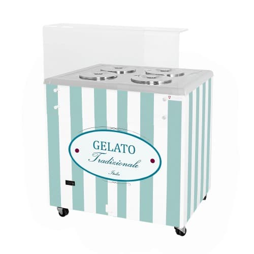 Dystrybutor do lodów | witryna do lodów | konserwator | retro | 4 tub | okrągłe kuwety | 843x670x895 mm | GELATO POZETTI 4 PASTEL BLUE