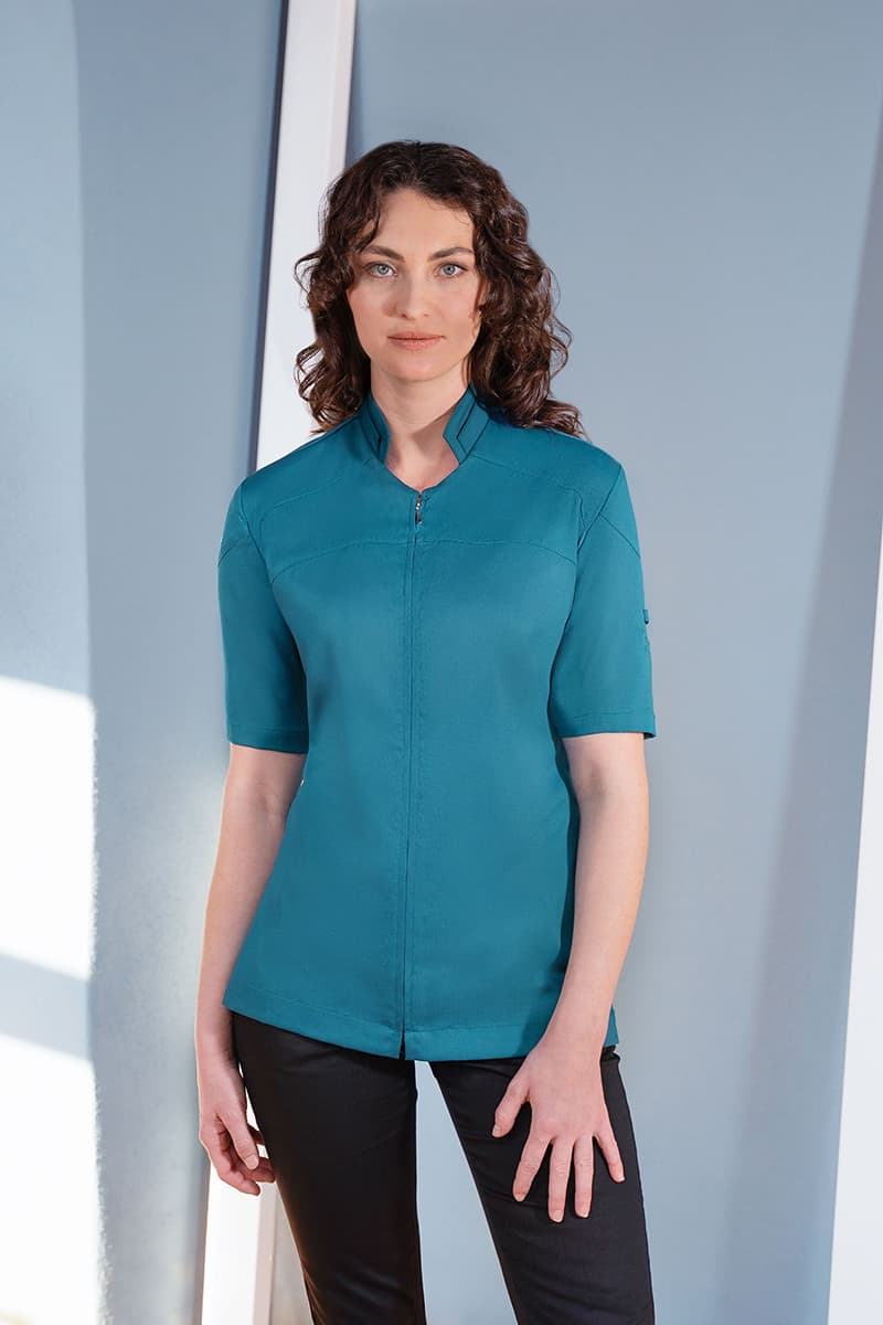 Bluza kucharska damska z krótkim rękawem DIAMOND CUT® Excellence DCJF 11/104/40 kolor ciemny petrol
