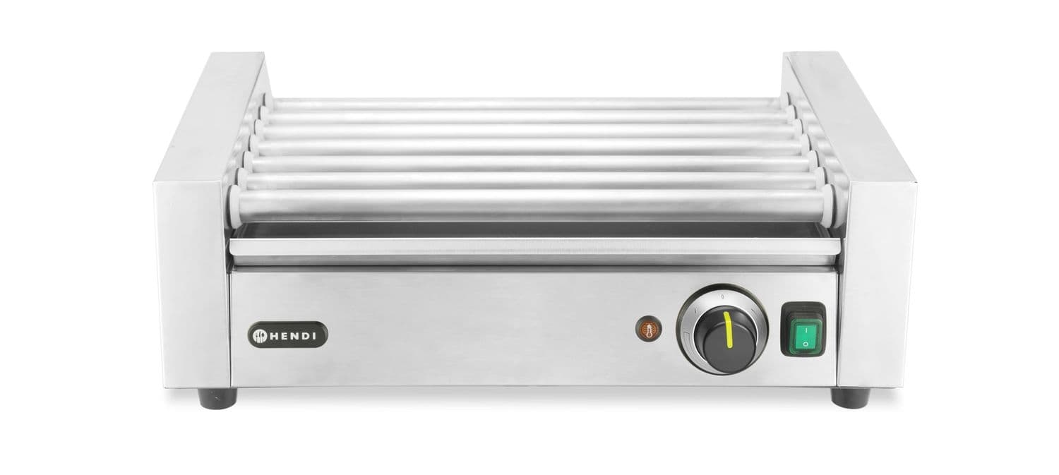 Podgrzewacz rolkowy do parówek jednostrefowy, HENDI, 7 rolek, srebrny, 230V/620W, 566x375x(H)192mm, Prostokątny