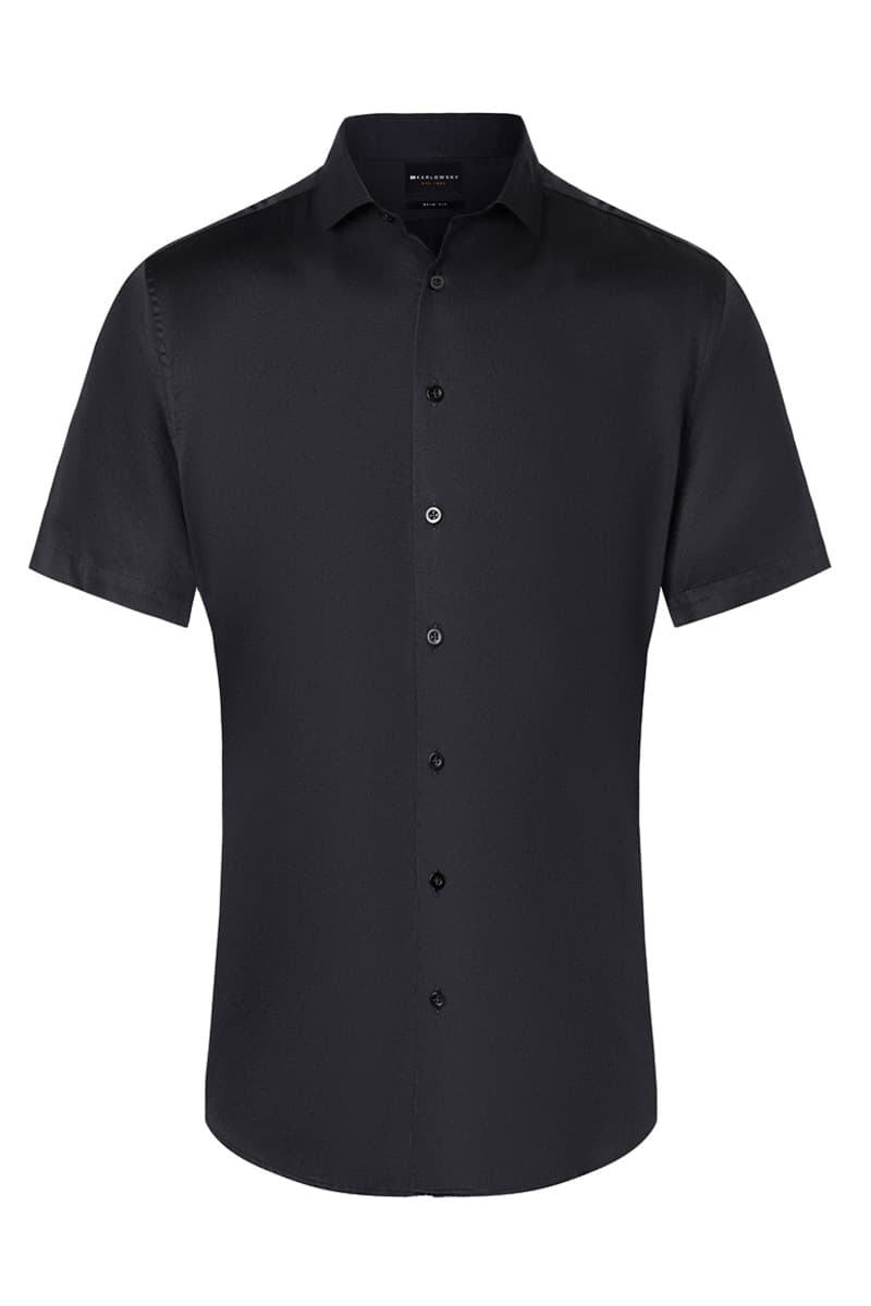 Koszula męska z krótkim rękawem Active-Stretch w kroju Slim-Fit BM 14/1/S kolor czarny