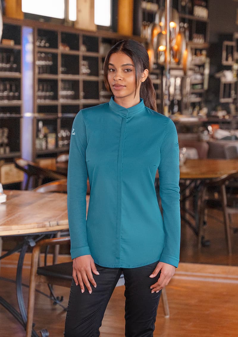 Bluza kucharska damska z długim rękawem DIAMOND CUT® Avantgarde DCJF 8/104/38 kolor ciemny petrol