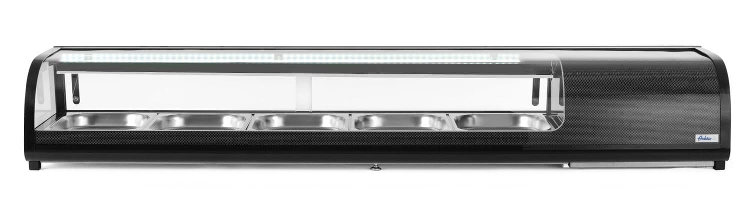 Witryna chłodnicza do sushi, Arktic, Pojemność: 5x GN 1/2 (H)40 mm – pojemniki w zestawie., czarny, 230V/190W, 420x1800x(H)265mm