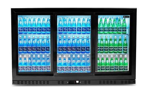 Barowa szafa chłodnicza | chłodziarka podblatowa RQ-330SC | 318l | drzwi przesuwne | 3-drzwiowa | 1350x520x845 mm