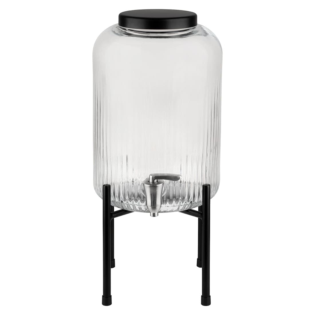 INDUSTRIAL szklany słój dyspenser 7 l z metalowym stojakiem, zestaw, Ø 20 cm wys. 45 cm, ryflowany